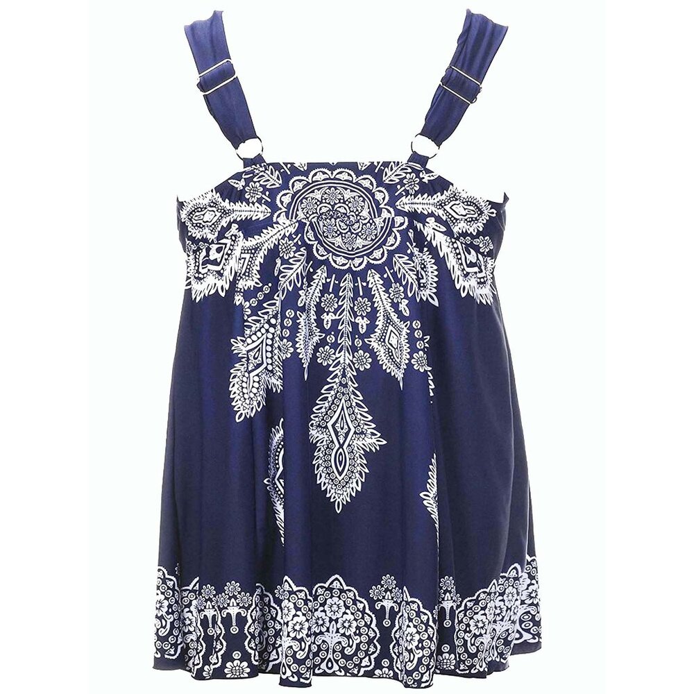 Plus Navy Blue Paisley Print 2Pc Swimdress Set Wide Strap Women Size 26 Swimwear - Picture 4 of 12